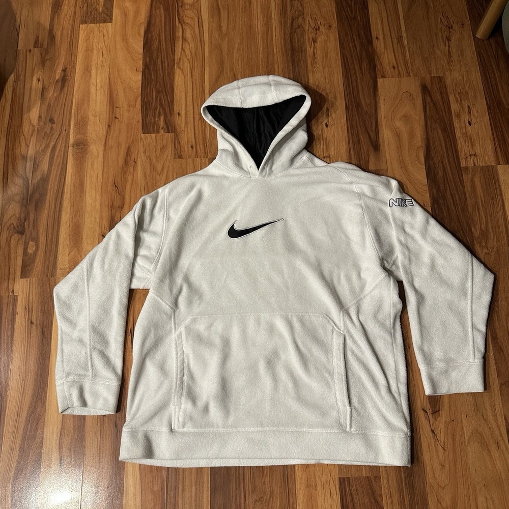 Vintage Nike Center Swoosh Hoodie  Travis Scott Cream White Fleece XL Y2K
